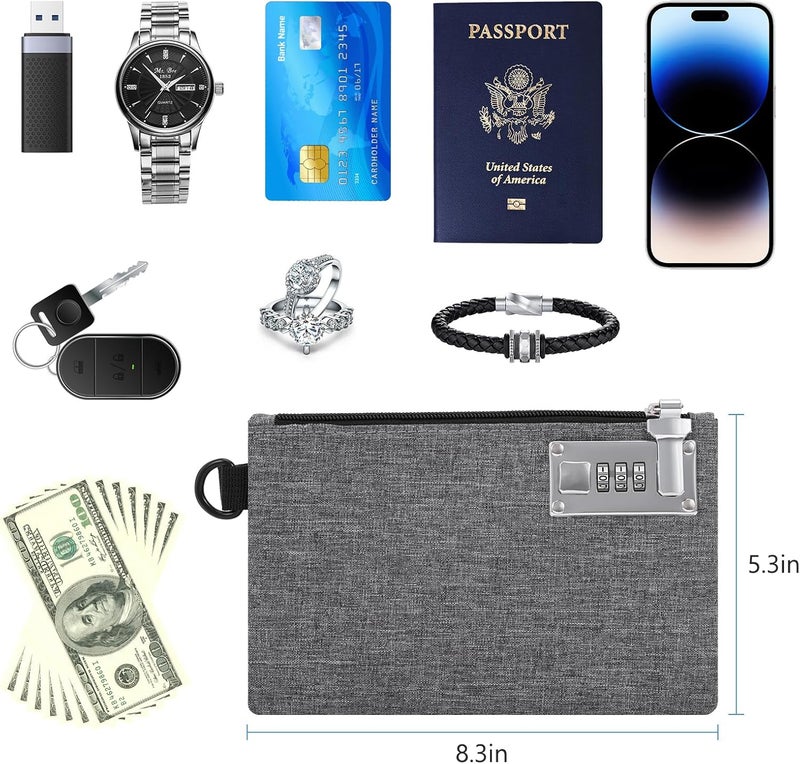 AMIR Money Bags with Zipper, 5x8 Inches, Money Pouch, Cash Bag, Coin Purse Bank Bags with Zipper for Travel, Cash, Jewelry, Passports, Credit Cards - Grey - Image 5